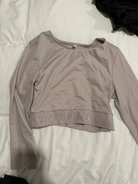 Victoria's Secret Sport Long Sleeve Cropped Top in Taupe